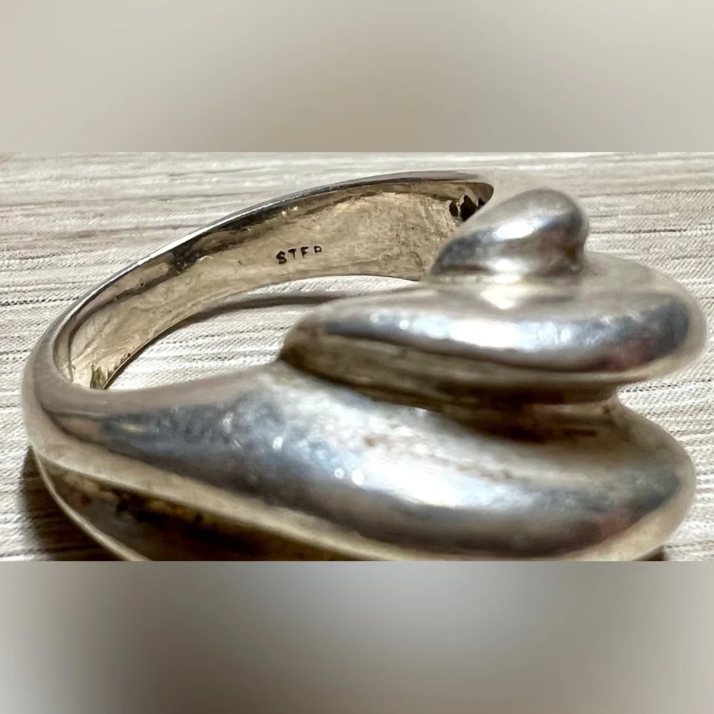 Vintage Designer Signed (R) Sterling Silver Modernist Wavy Dome Ring, Size 5.5